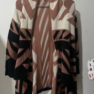 Charlotte Russe Open-Front Geometric Cardigan - Brown/Black/Cream